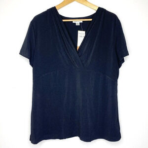 NWT Coldwater Creek Black XL Top Luxelle Knit Crossover V-Neck Short Sleeve